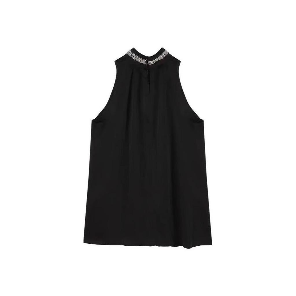 Summer 2024 Black Retro Halter Off-Shoulder Women's Dress