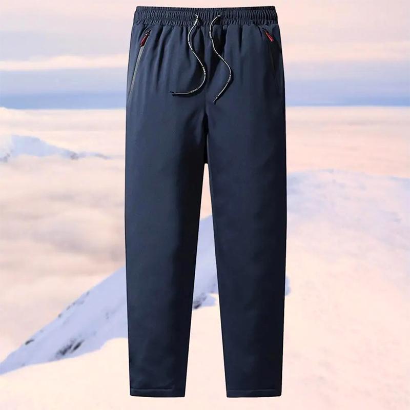 Men Warm Plus Velvet Drawstring Bottoms Solid Color Straight Trousers Sweatpants Down Pants