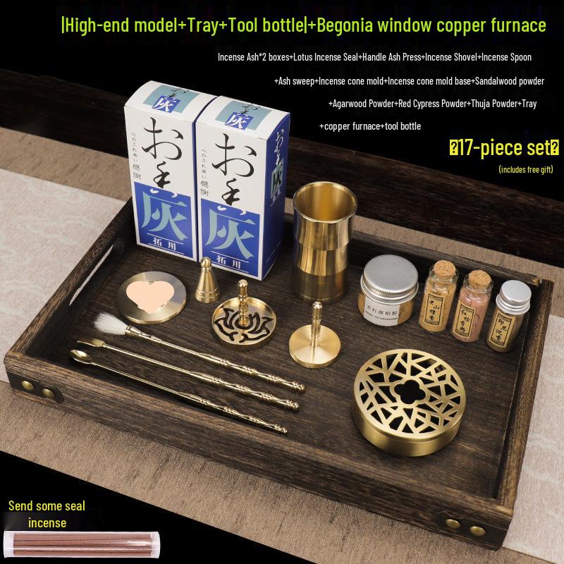 Kodo Set: Brass Ash Press Incense Burner & Pure Incense Powder with Dazuan Seal Mold for Home Use
