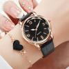 Fashionable Simple Trendy Round Dial Leather Strap Women's Quartz Watch Love Bracelet Set for Christmas and Thanksgiving Gifts