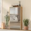 Mirrored Shoe Rack, 3 Flap Drawers, 9 Pairs, Wood, 65x17x114.5cm, Wood Color