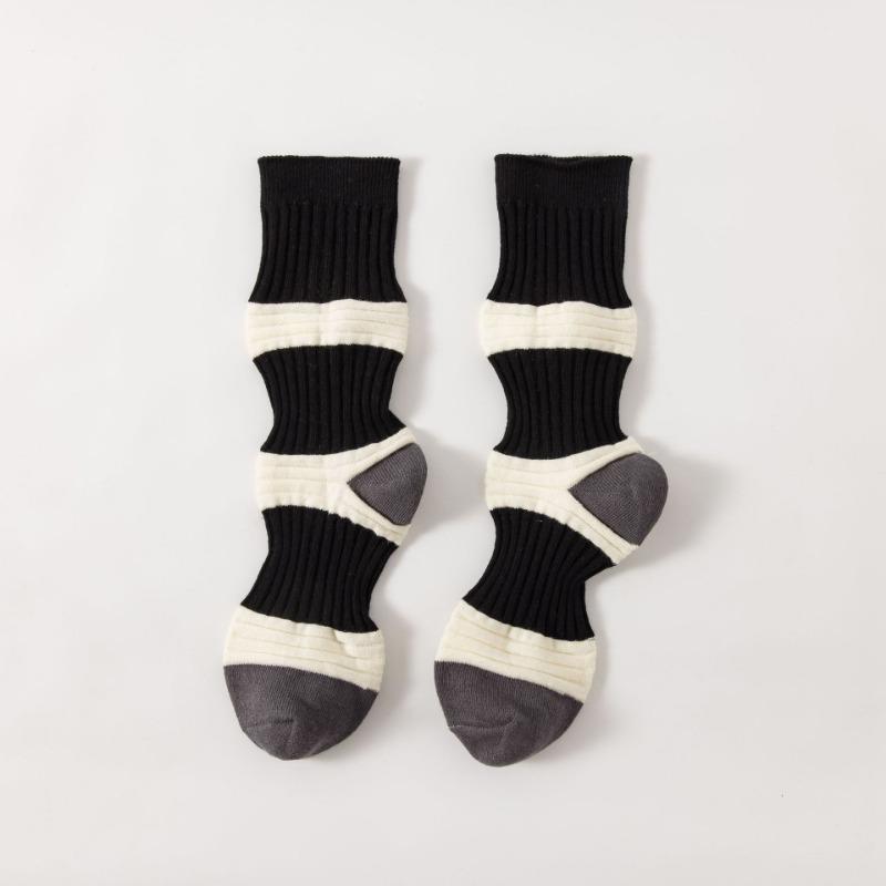 Lantern Socks, Women's Color-blocking Mid-calf Socks, Slightly Pressed Striped Women's Socks, Cotton Long Calf Socks