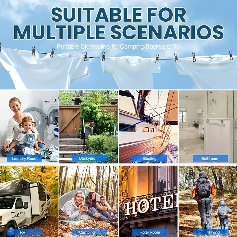 A Travel Portable Clothesline Set with 12 Clips, Suitable for Indoor And Outdoor Use, Lightweight And Sun-Resistant, Perfect for Drying Clothes, Bags