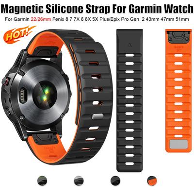Magnetický silikonový řemínek Pro Garmin 26mm 22mm Fenix 8 47mm 51mm 7 7X 6 6X Pro 5 5X Plus QuickFit Epix Pro Gen 2/Enduro3 Řemínek na hodinky