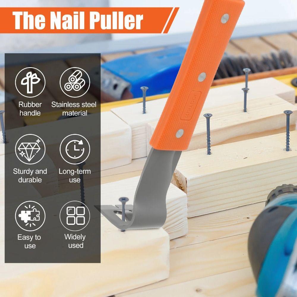 Stainless Steel Pry Bar Rubber Handle Angle Head Nail Puller Multifunctional Nut Bar  Woodworking