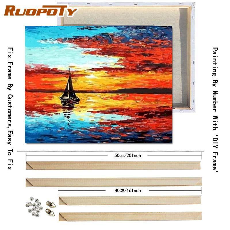 RUOPOTY Oil Painting By Numbers Seaside Landscape Wall Art Unique Gift Hand Painted Picture By Numbers Sunset For Living Room