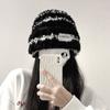 New Women's Wool Hat Winter Knitted Stripes Show Face Small Plush Warm Thickened Big Head Circumference Ear Protection Stacked Hat