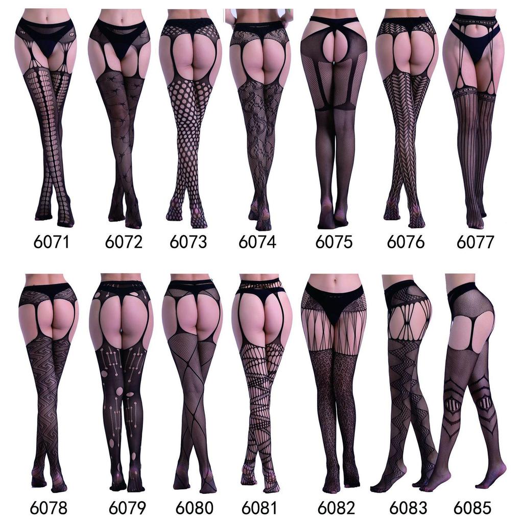 Women's Sexy Fishnet Lingerie: One-Piece Hollow Out Garter Jacquard Leggings Stockings 6057