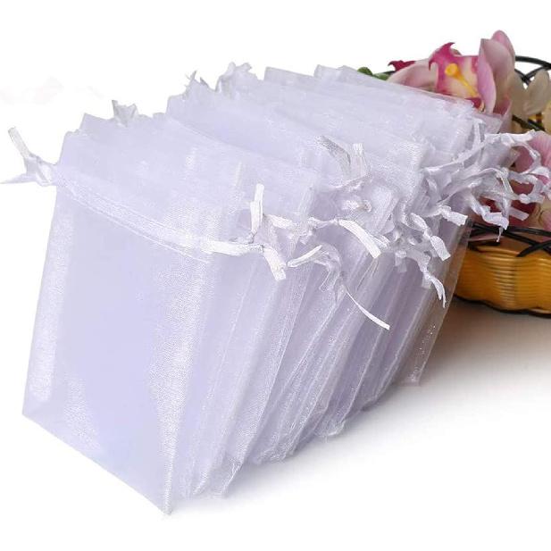 Hopttreely 100PCS Premium Sheer Organza Bags, White Wedding Favor Bags, 4x4.72 Jewelry Gift Bags for Party, Jewelry, Christmas, Festival, Bathroom