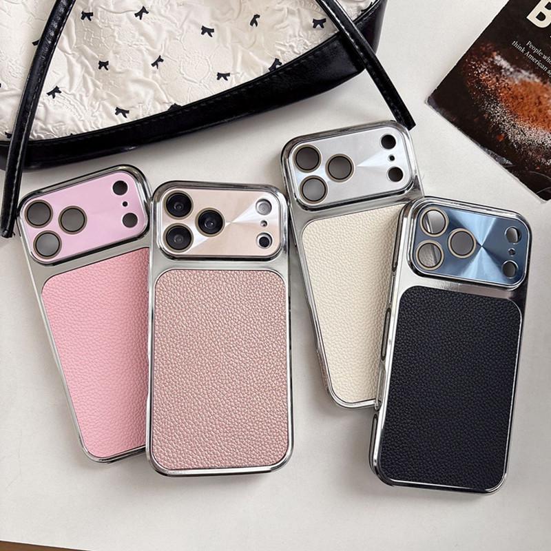 Minimalist Lychee Grain iPhone 17 Case with Large Window & Full Coverage CD Grain Lens Protection for Apple 16.
