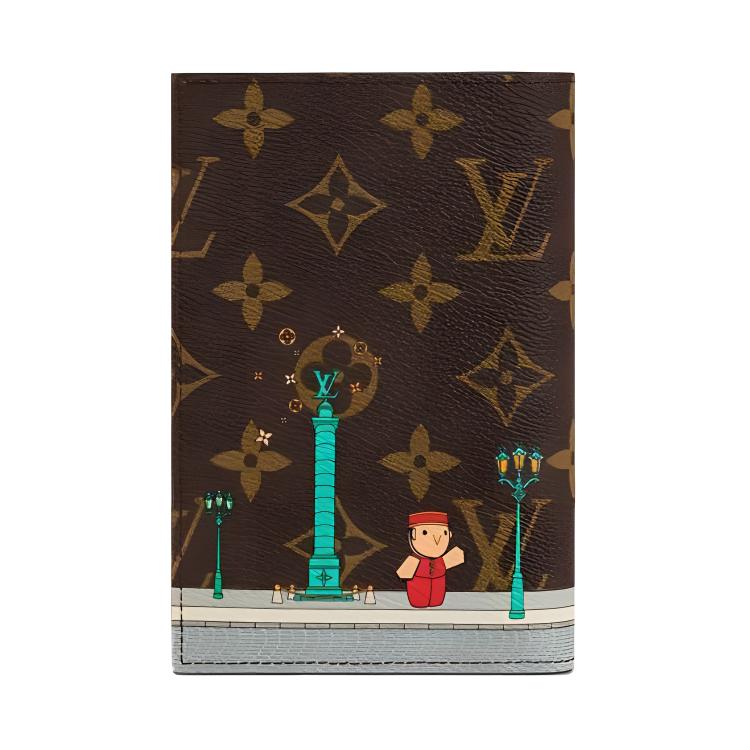 Louis Vuitton Christmas Limited Edition Passport Cover Monogram Graffiti Folded Leather Wallet Card Holder Women Wallet Brown M81635