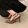 Fashion New Fashion Sexy Temperament Senior Sense Fine Heel Sandals Pointed Satin Leopard Print High Heels Sexy Stiletto Zapatos Mujer
