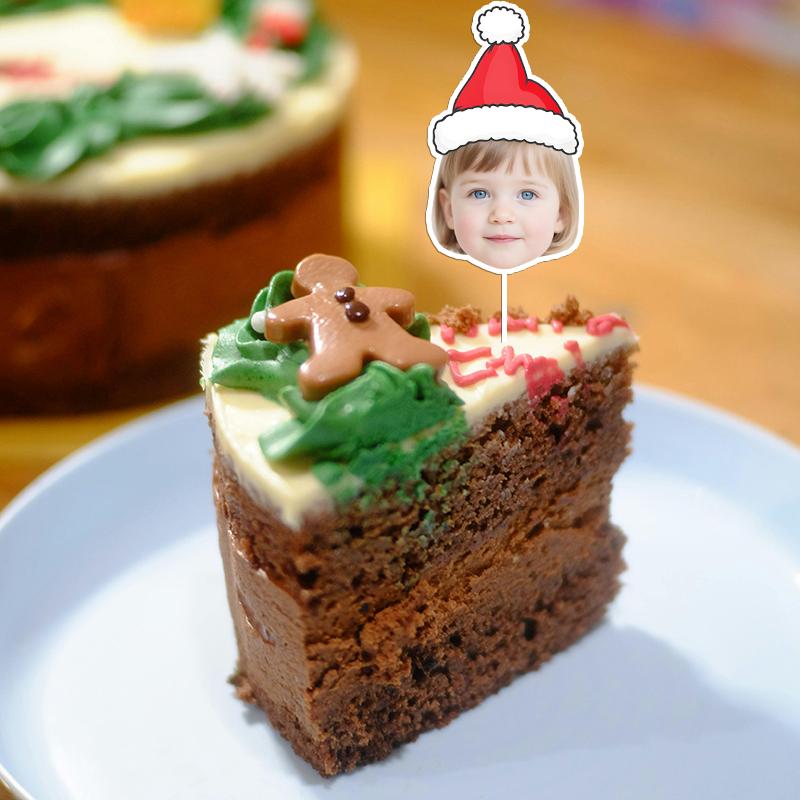 Individuelle Weihnachtspapieraufkleber-Banner Kuchenaufsätze Personalisierte Gesichter mit Weihnachtsmütze Aufhänger Geschenketikett Neujahrsparty Zubehör