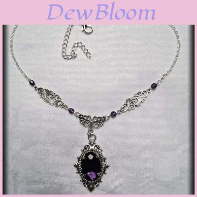 Viktorianische Gothic Halskette Mit Tief Lila Glas Edelstein Legierung Anhänger Für Frauen