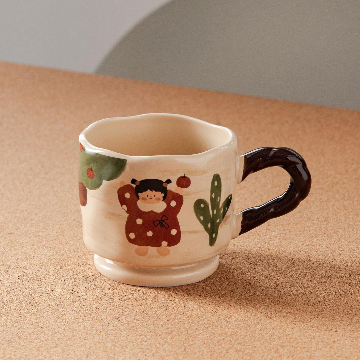 

Ретро Милая Керамическая Кружка для Мальчика и Девочки Домашняя для Питья Молока Буйвола Завтрак Мультяшная Чашка Креативный Высокий Внешний Вид 450ml