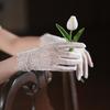 Elegant Fingerless Gloves Flower Brimmed Unique Outfits Lace Gloves for Flapper Bride Wedding Dancing Accessories