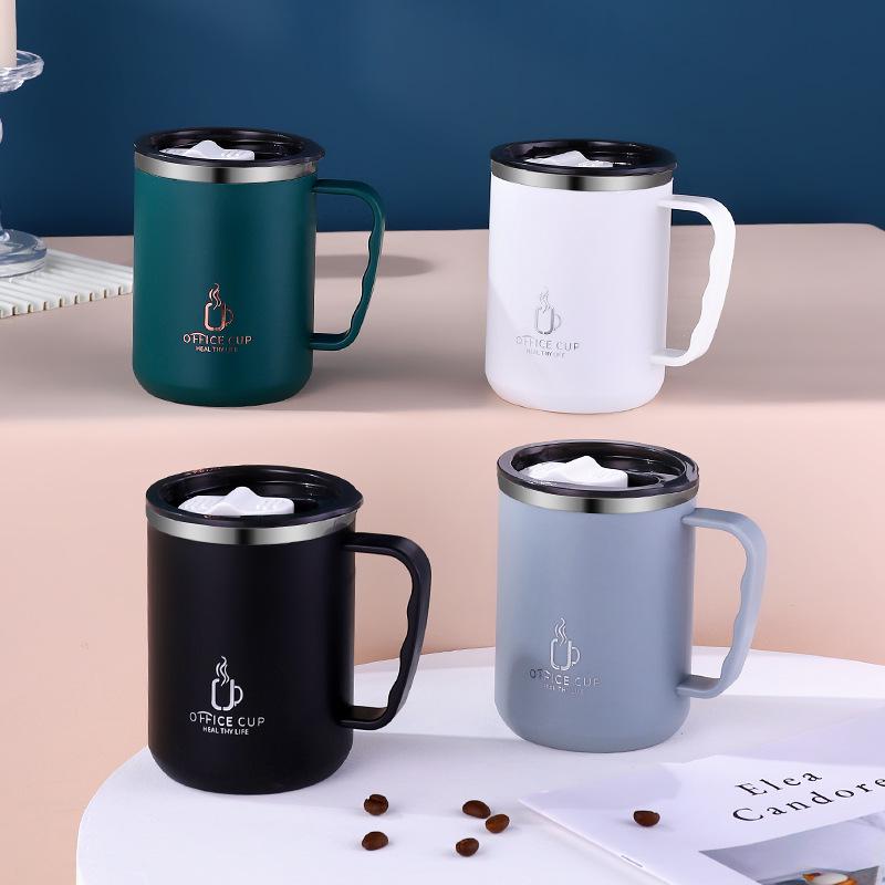 Stainless Steel Double-Layer Coffee Mug with Lid and Handle - Colorful and Portable Travel Mug