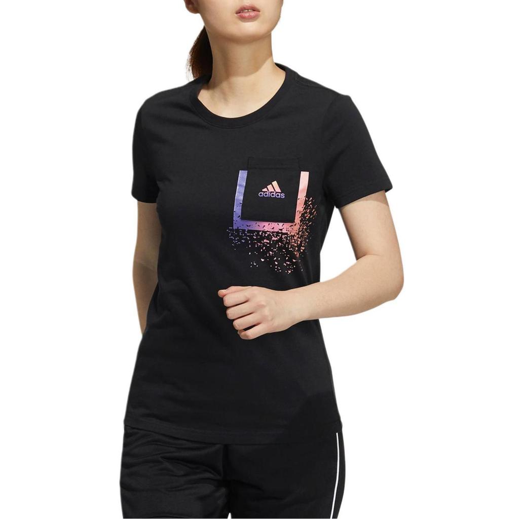 Adidas T Shirts Women's Black Crew Neck Moderate Straight Fit GP0688