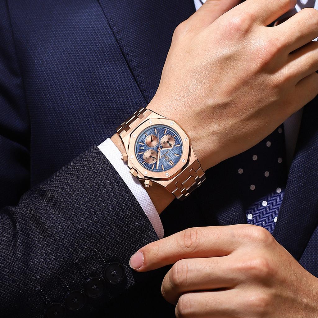 Fashion Man Wristwatch Waterproof Stainless Steel Luminous Men Watch Chronograph Date Luxury Quartz Men's Watches