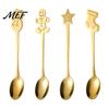 Long Handle Stirring Spoons 4Pcs Christmas Dessert Spoons, Stainless Steel Coffee with Gingerbread Exquisite Gift Boxed Man Star Stocking Snowman