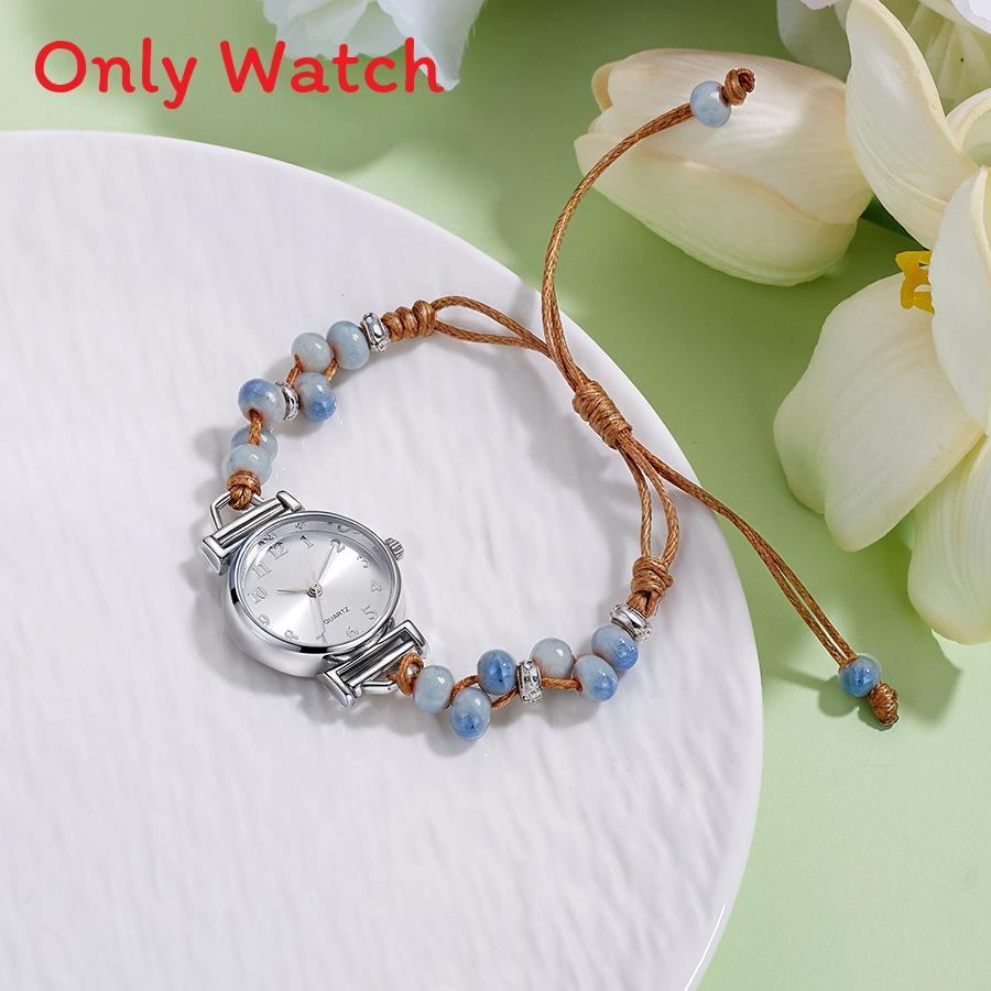 Kleine duftende gewebte Uhr für Damen Armband Digitalanzeige Lässig Elegant Teerosen Perlenuhr