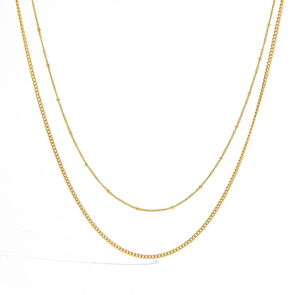 European and American Plated 18k Gold Double-layer Stacked Thin Necklace Light Luxury Niche Accessories Stainless Steel Non-fading Collarbone Chain