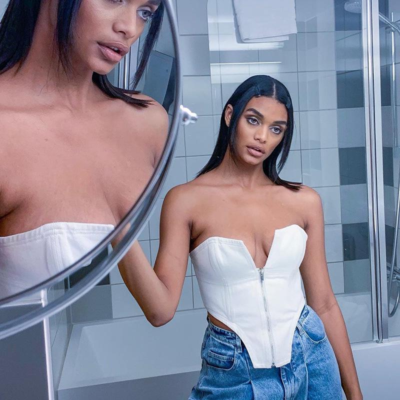 European & American 2020 Summer Women's Sexy Slim-Fit Strapless Zipper Top