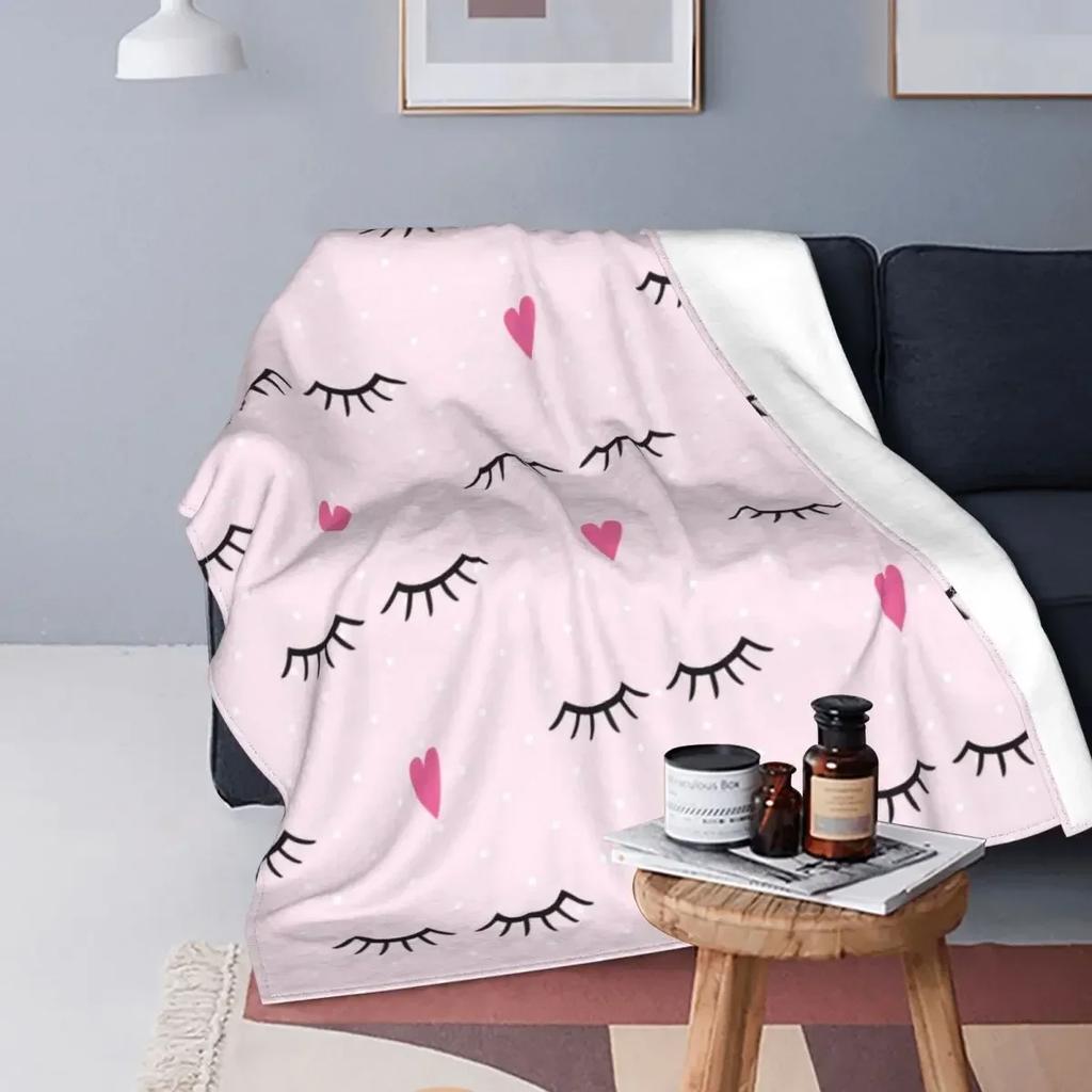 Eyelash Blanket Eyes Pattern Design Plush Throw Blanket, Modern Simple Lovely Flannel Fleece Blanket for Sofa Couch Room Decor
