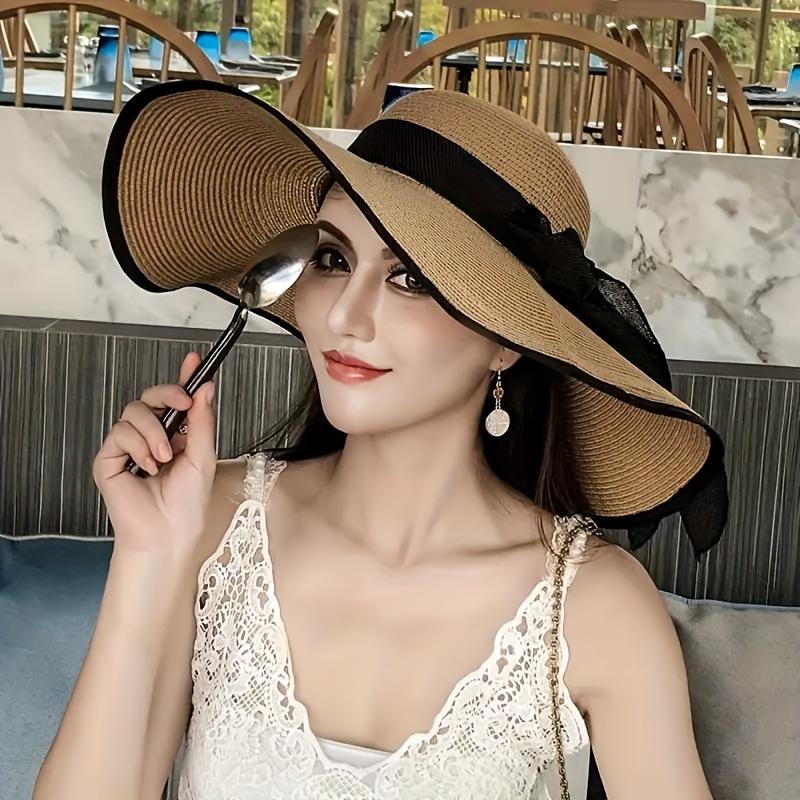 Summer Outdoor Straw Hat for Women, Large Brim Beach Hat, Versatile Hat for Beach Outings, Fresh And Light Hat,Foldable Outdoor Beach Hat for Women