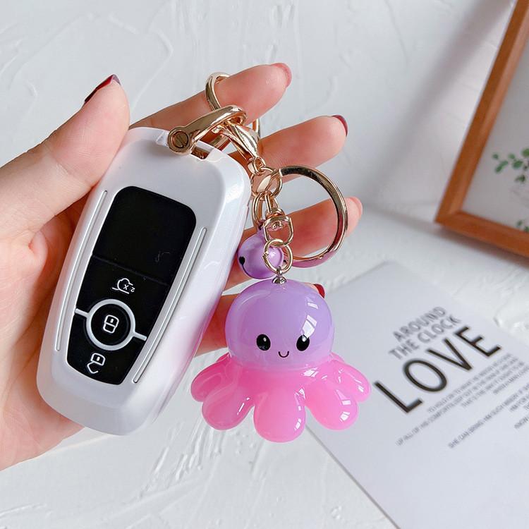 Cute Octopus Keychain With Colorful Acrylic Pendant Metal Material Unisex Style