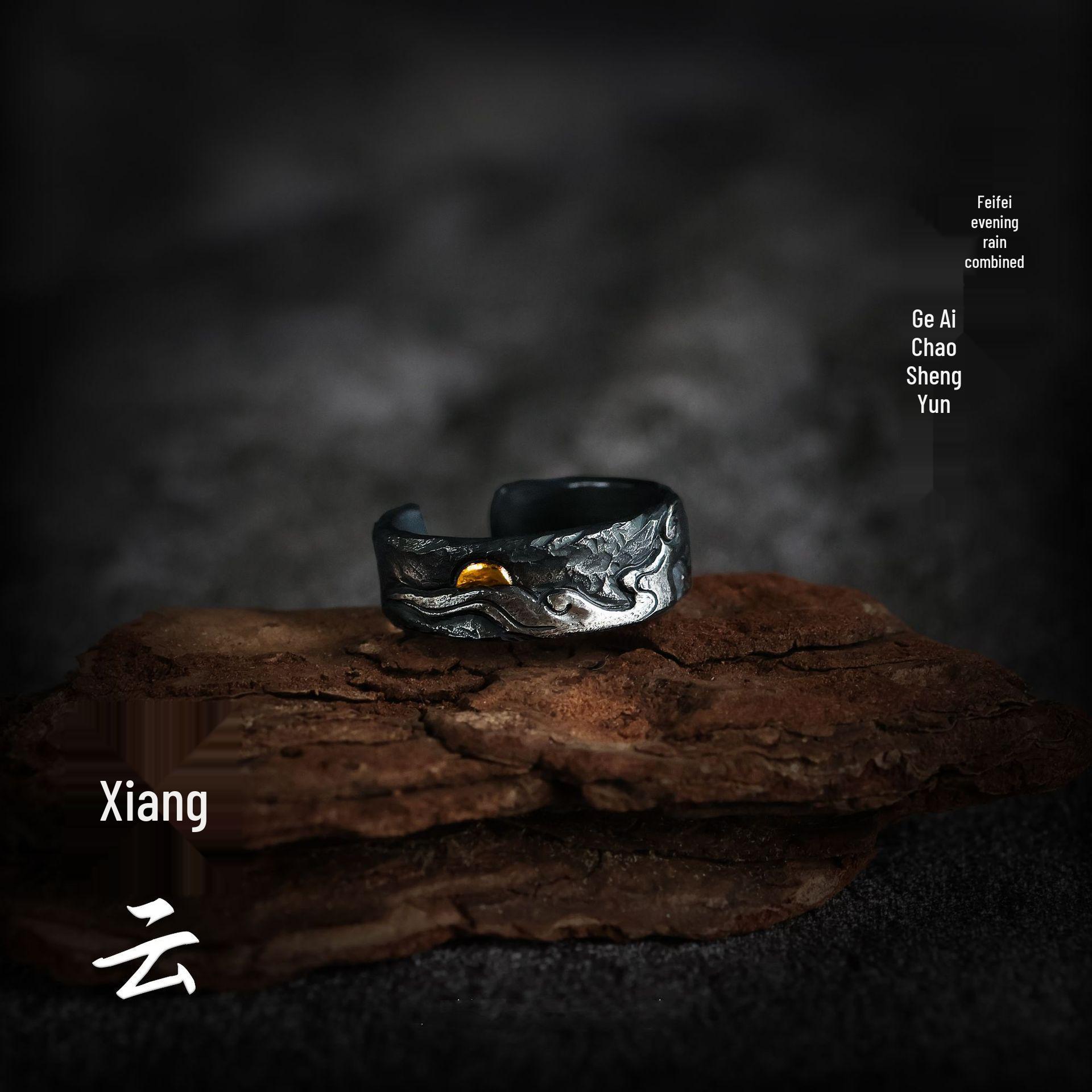 Yin Taifei Handmade Thai Silver Cloud Design Open Ring Adjustable Open Size