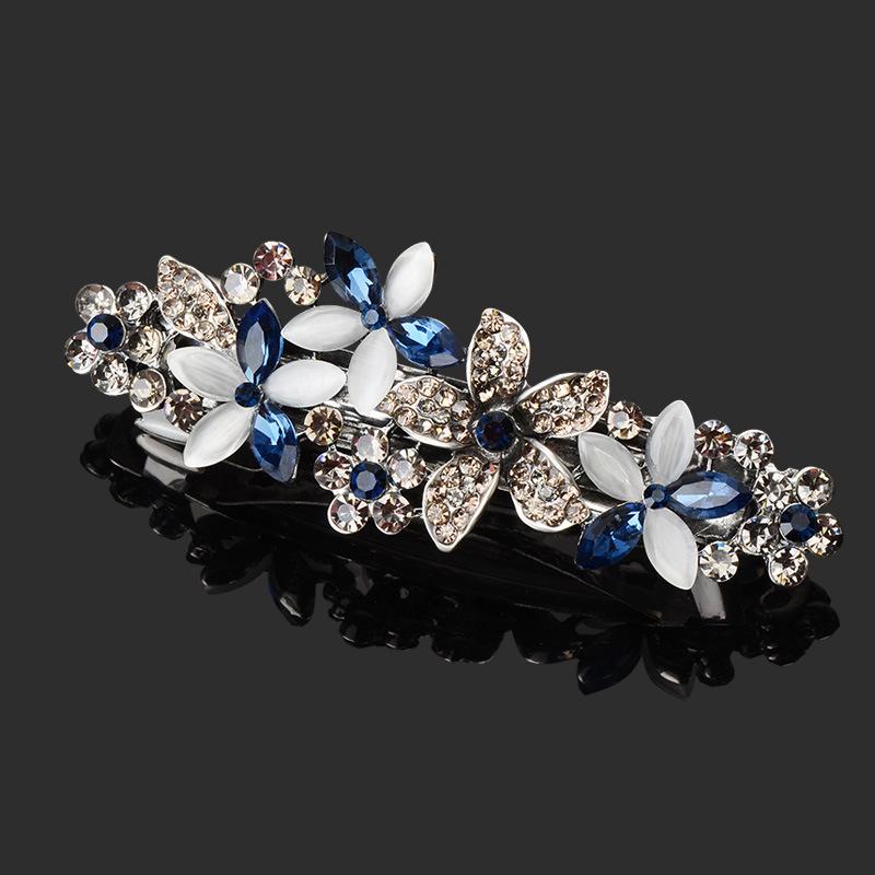 Clip de Primavera de Circonita Blanca Flor de Pedrería Brillante Clip Superior Clip Horizontal Elegante Adorno para el Cabello de Moda para Madres