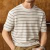 JIELEINUO Men's Lyocell Linen Blend Striped Knit T-Shirt