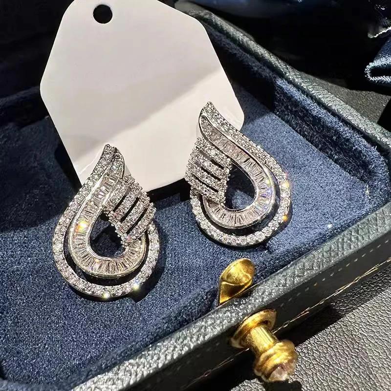 Huitan Women Earrings Silver Color Inlaid Shiny CZ Unique Design for Wedding Party Engagement Trendy Luxury Accessories Jewelry