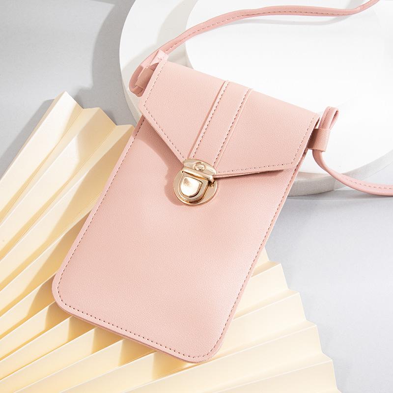 Ladies' Buckle Small Bag, Simple Vertical Style, Transparent, Touch Screen, One Shoulder Crossbody Student Phone Bag