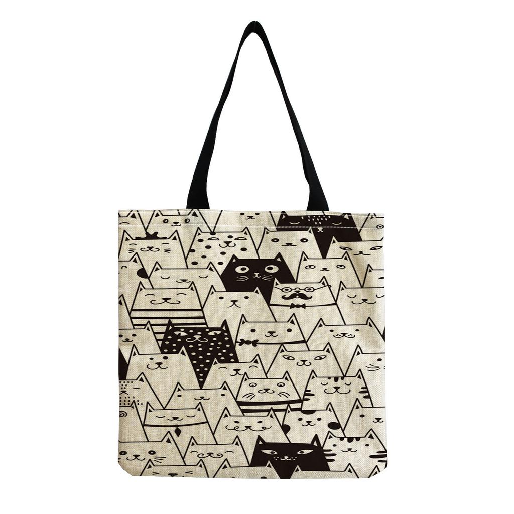 Women Vintage Linen Tote Bag - Large Capacity Print Shoulder Handbag for Casual & Grocery Shopping KTB