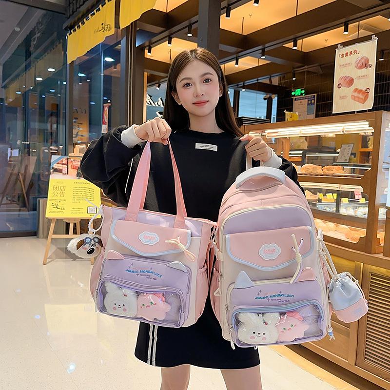 Schoolbag Wholesale Cute Cat Junior High School Large Capacity Schoolbag Female High Value Student Backpack College Style Girl Pain Bag
