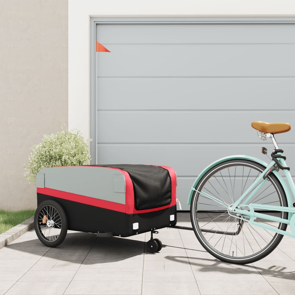 Vidaxl Fahrradanhänger, Schwarz-Rot, 45 kg, Eisen