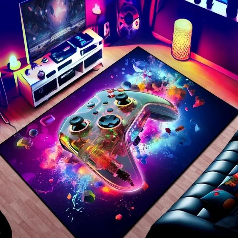 3D Printed Carpets Transparent Gamepad Controller Rug Vibrant Carpet for Game Room Add Bedrooms Playrooms Polyester Floor Mat