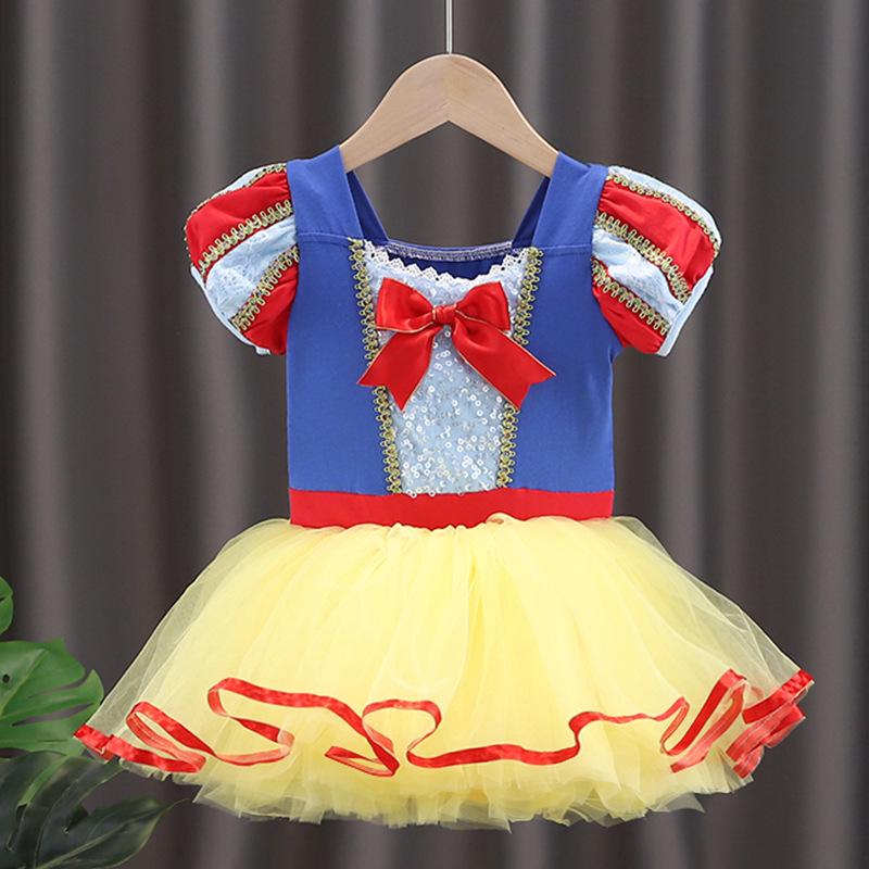 Snow White Girls' Ballet Dress with Puffy Tulle Skirt and Open Crotch