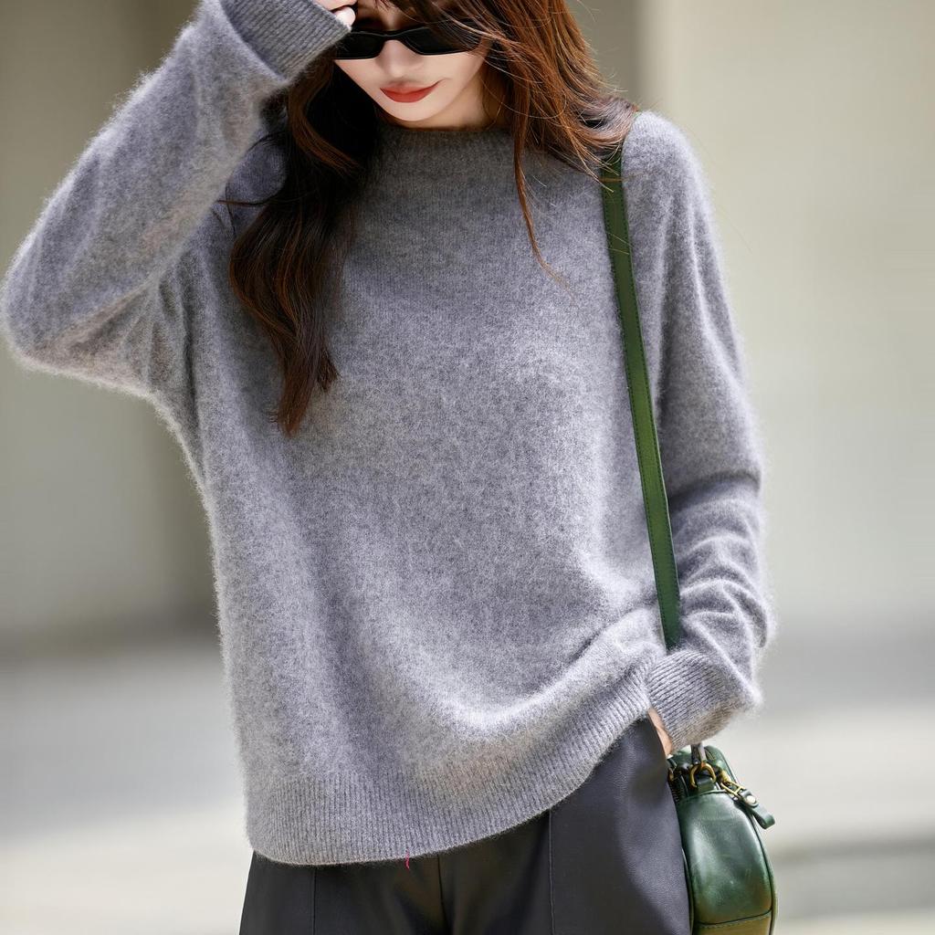 2025 Autumn/Winter Cashmere Wool Blend Round Neck Knitwear Long Sleeve Base Layer Top