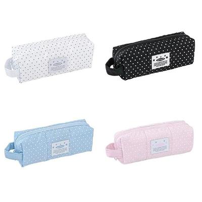 Multi-functional Polka Dot Pen Bag Zipper Hand-held Student Pencil Case Large Capacity Cosmetic Pouch Students Supplies