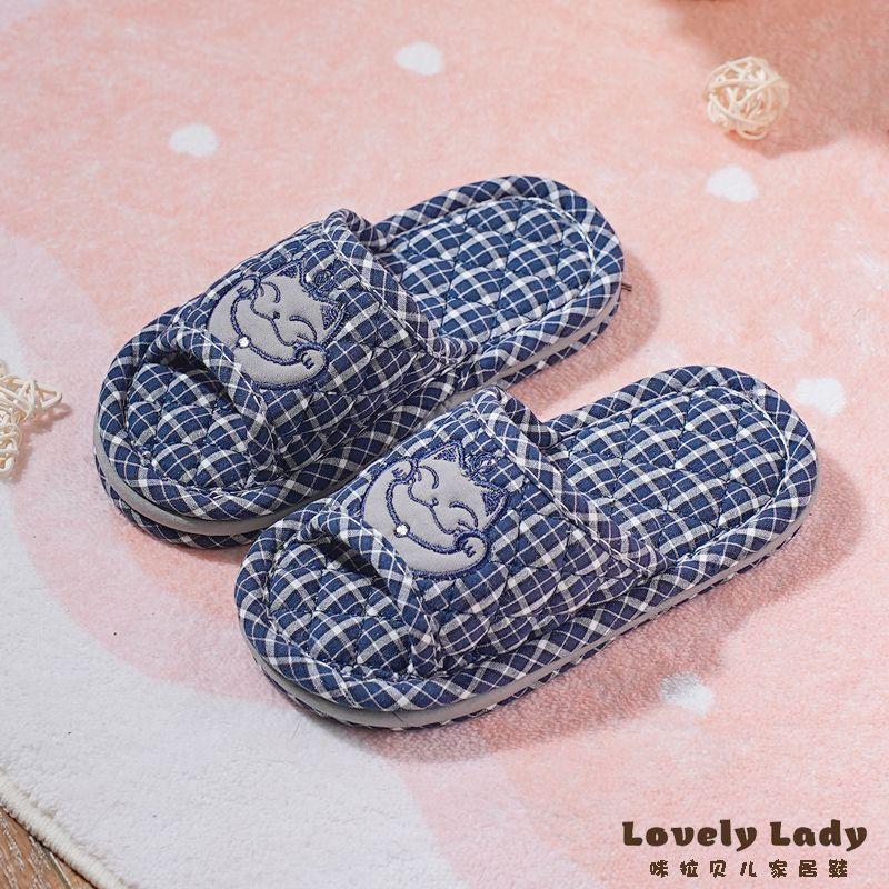 

Детские Малышовые Дети Подростки Ткань из Чистого Хлопка Мультяшный Кот Мягкая Тканевая Подошва Бесшумные Утолщенные Нескользящие Домашние Комнатные Тапочки для Пола Dark Blue Kids medium size M inner length 20cm