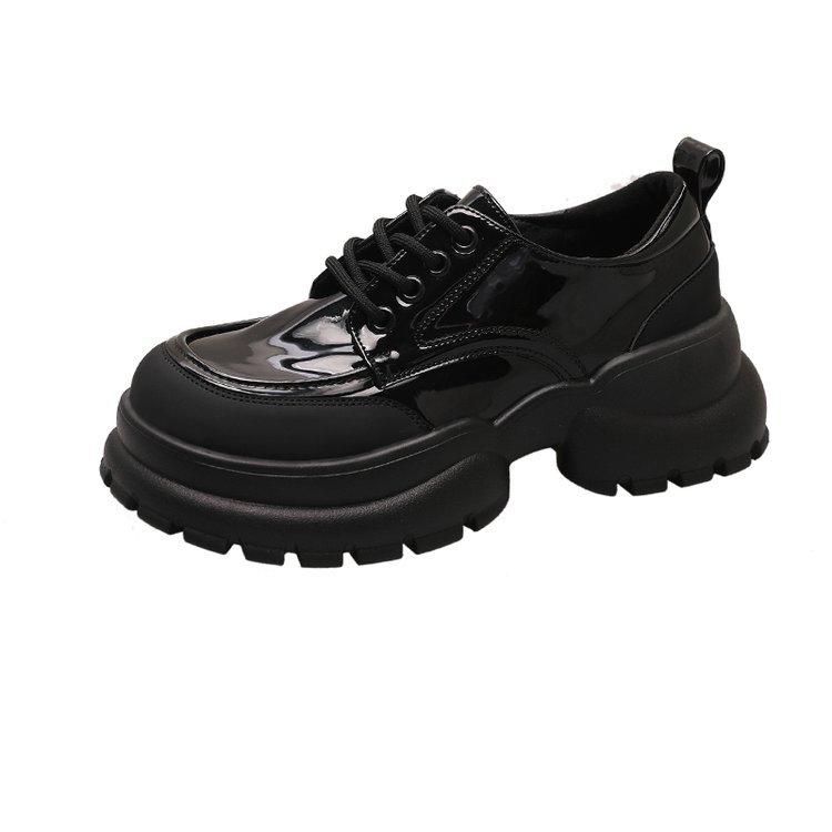 

Leather thick heel single shoes women s black 2025 autumn new fashionable versatile thick sole height increase small leather shoes 35