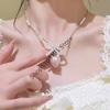 Sweet Strawberry Bowknot Pearls Pendant Necklace Elegant Beaded Neck Jewelry Piece For Women Girls Gift
