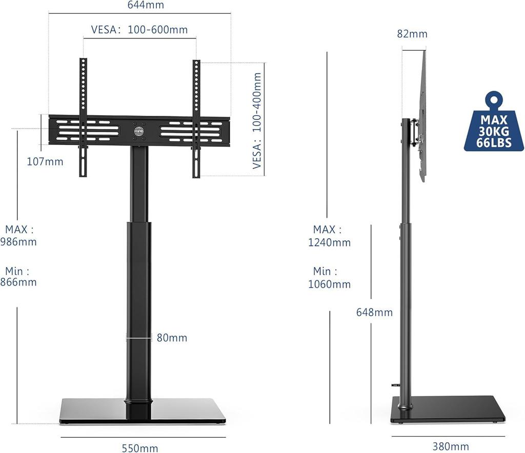 FITUEYES TV Compatible with Wall Mounted TV Height Rack Black Stand, 32-60 inches, Stand, Adjustable, Rotatable,
