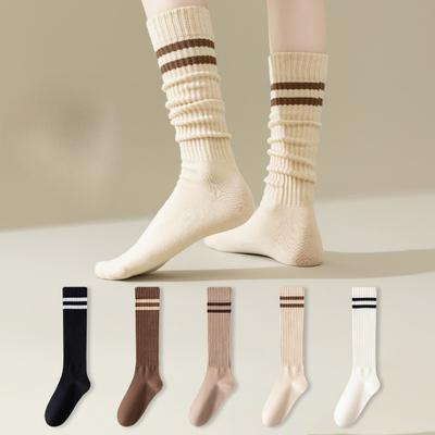 Female Spring and Autumn New Stripe Two Bar Thin College Wind Long Leg Socks