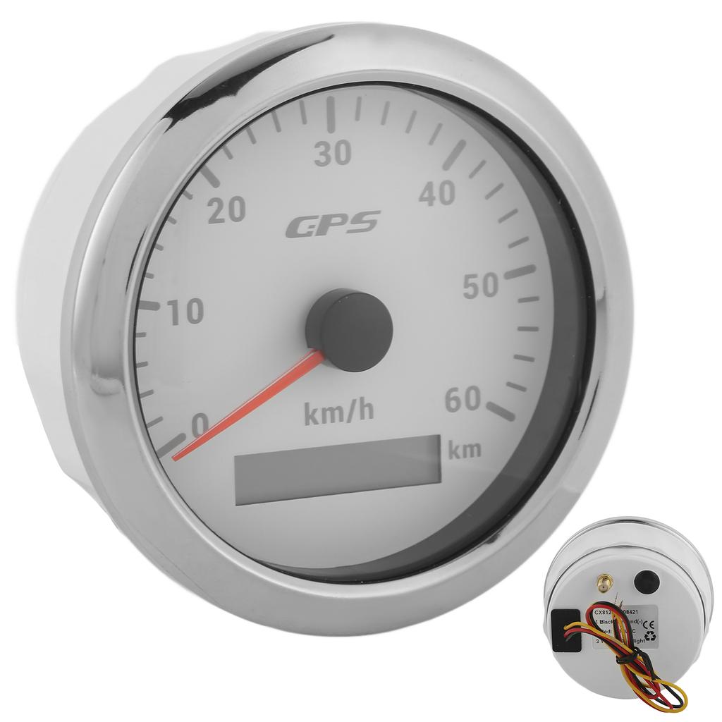 85mm GPS Tacho 0‑60KM H LCD-Anzeige Kilometerzähler mit einstellbarer Hintergrundbeleuchtung für Autos Boote 9‑32V DCWeiß
