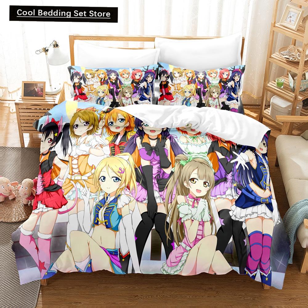 3D Anime Love Live College Idol Festival Bedding Sets Duvet Cover Set With Pillowcase Twin Full Queen King Bedclothes Bed Linen