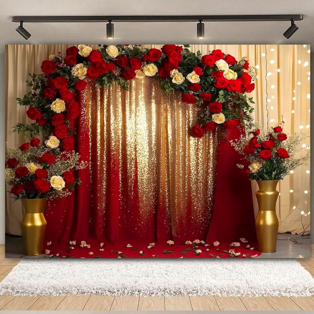 February 14 Valentine's Day Backdrop Romantic Valentine Scenes Red Love Heart Floral Wedding Portrait Photography Background